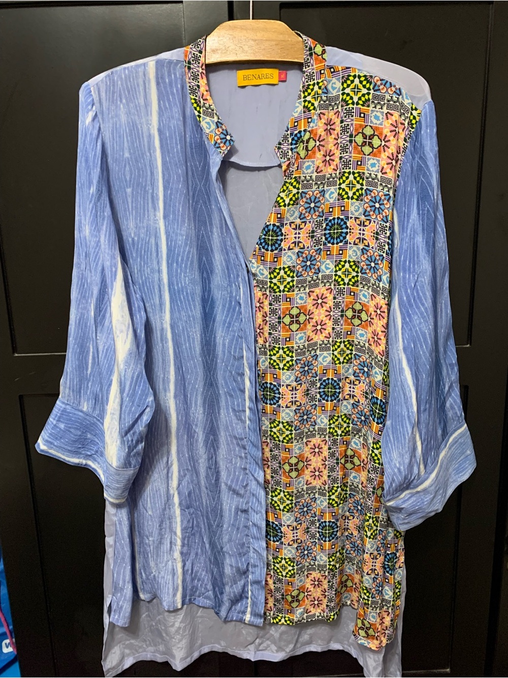 Benares XL Women's Blue Patterned Mixed-Print Blouse soft cool comfy